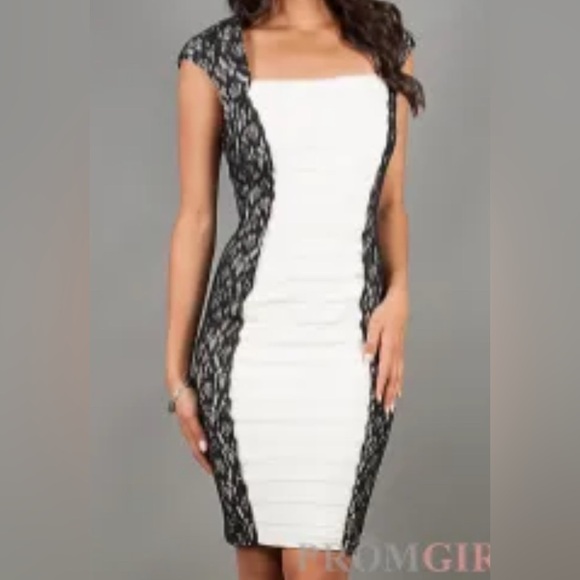 SCARLETT CREAM & BLACK LACE DRESS - Picture 1 of 2